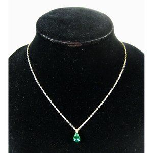 Necklace Women 17 Inch Princess Jewelry Goldtone Green Rhinestone Pendant